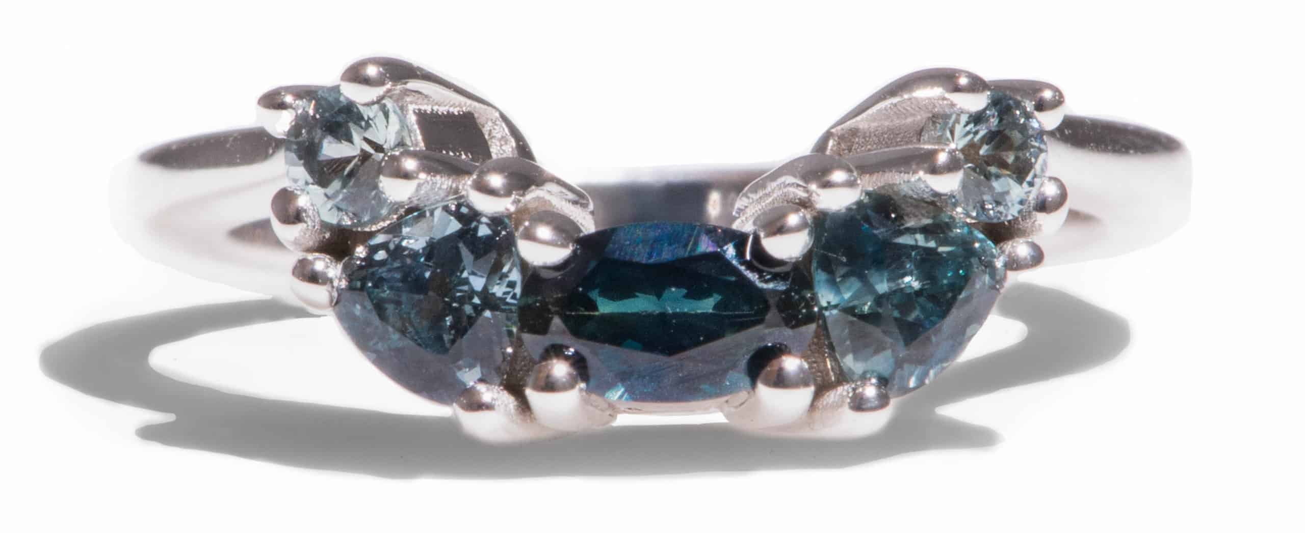 Custom Blue Green Sapphire Curved Band