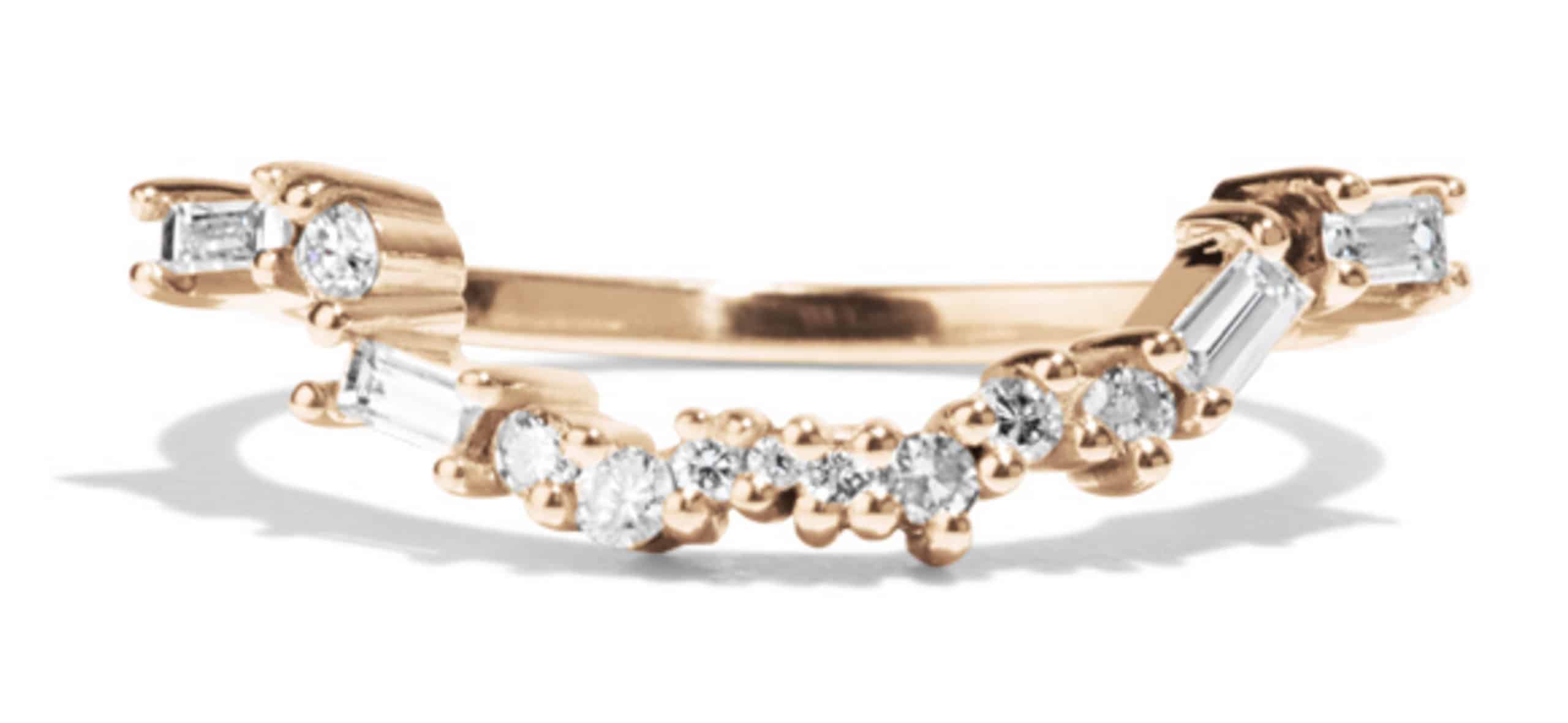 Custom Baguette Diamond Curved Gold Band