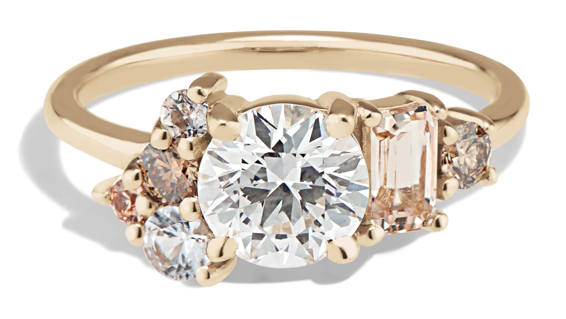 Custom Diamond, Morganite, and Peach Sapphire Cluster Ring