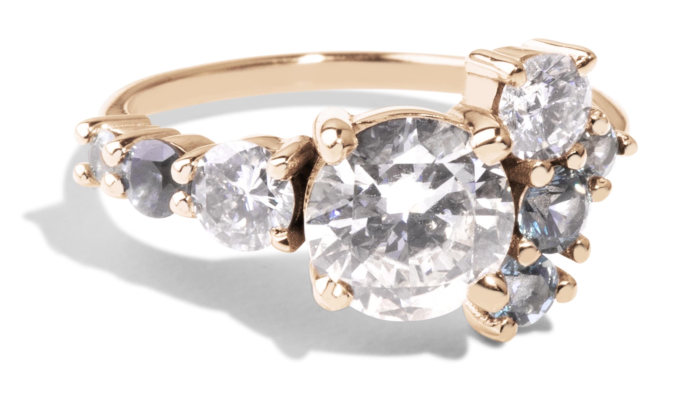 Custom Diamond and Blue Green Sapphire Cluster Ring