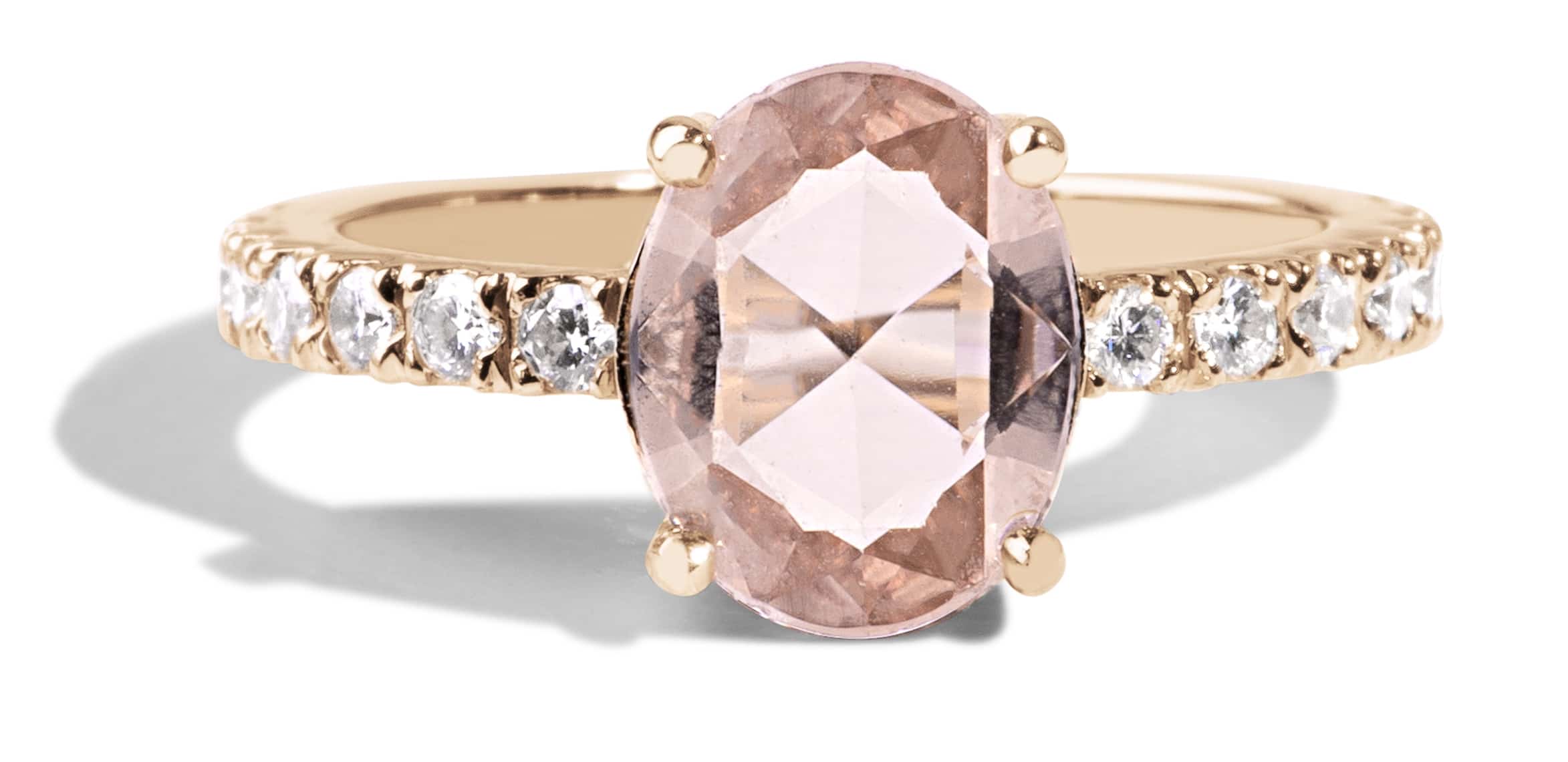 Custom Rose Cut Morganite and Diamond Pavé Ring