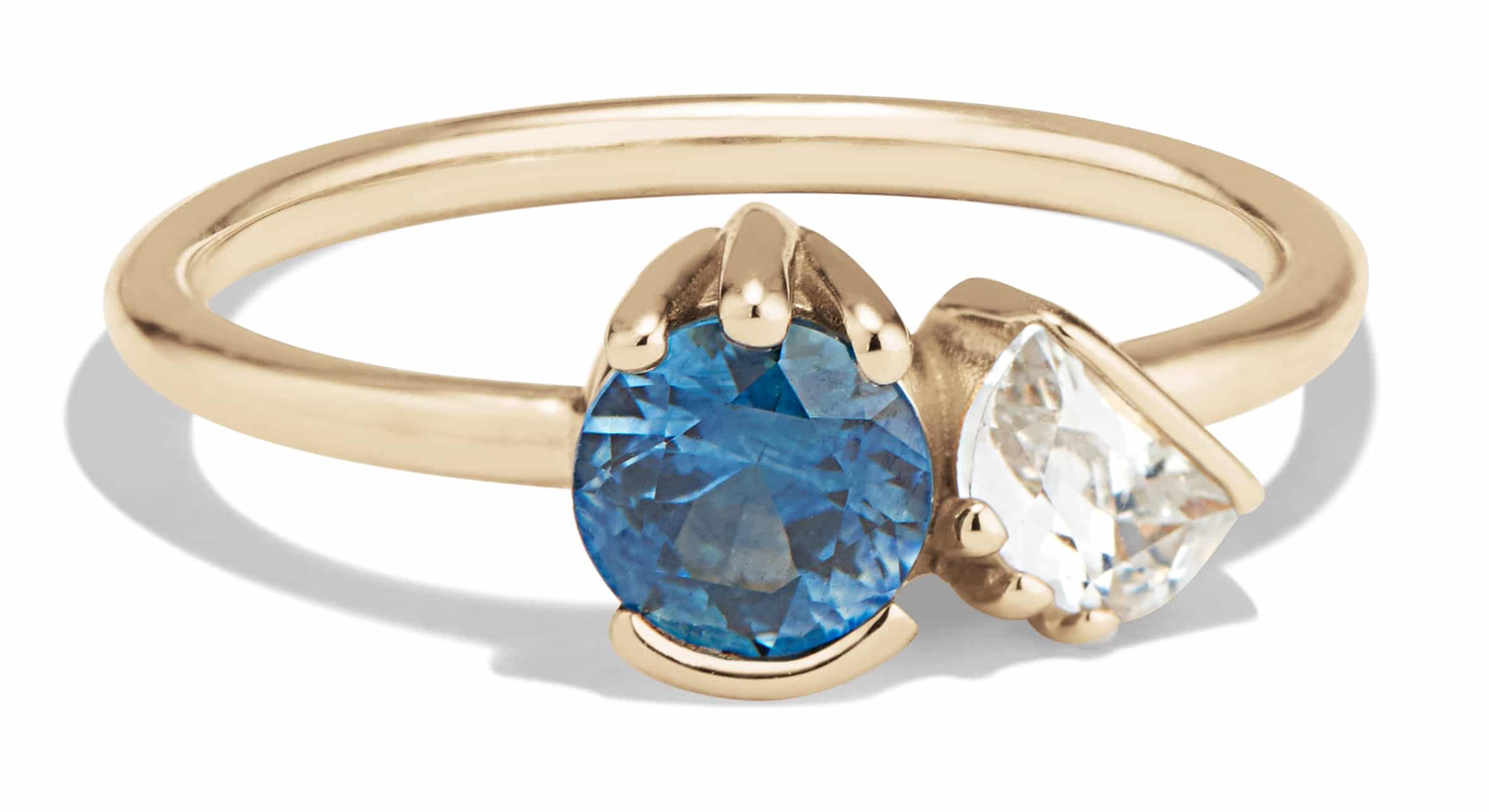 Custom Blue and White Sapphire Dyad Ring
