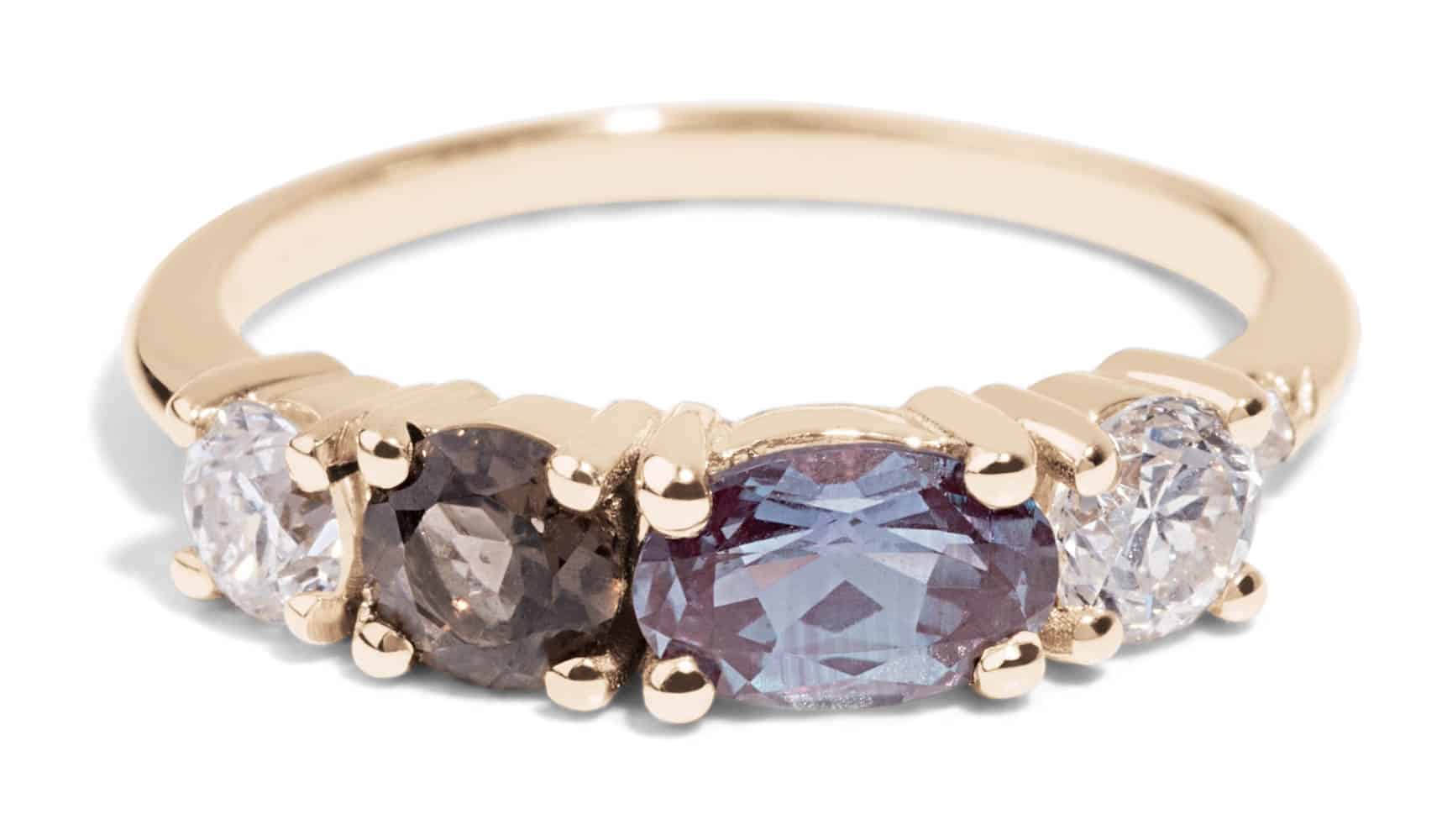 Custom Alexandrite, Smokey Quartz, and Diamond Ring