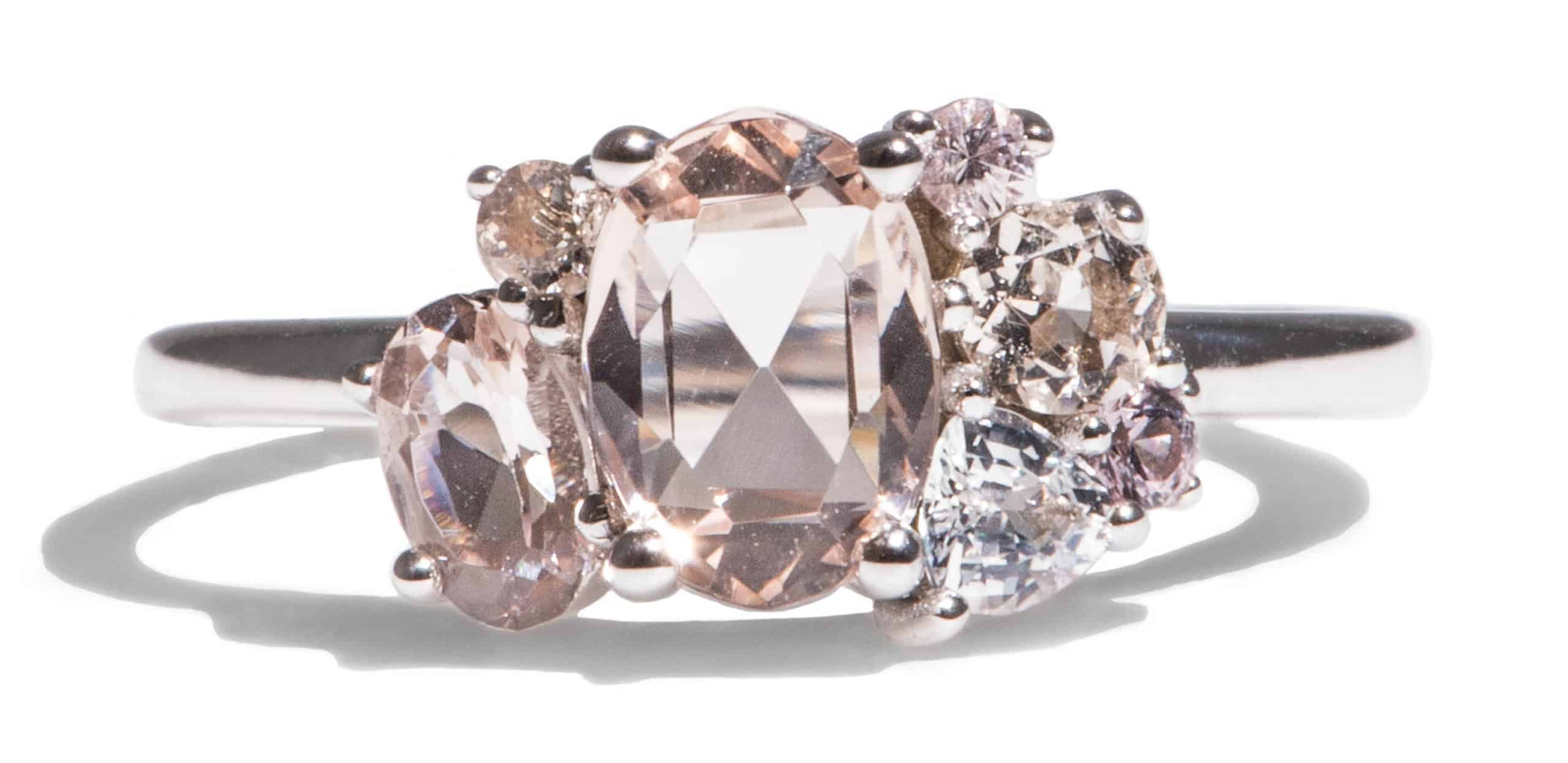 Custom Oval Cut Morganite and Pink Sapphire Cluster Ring