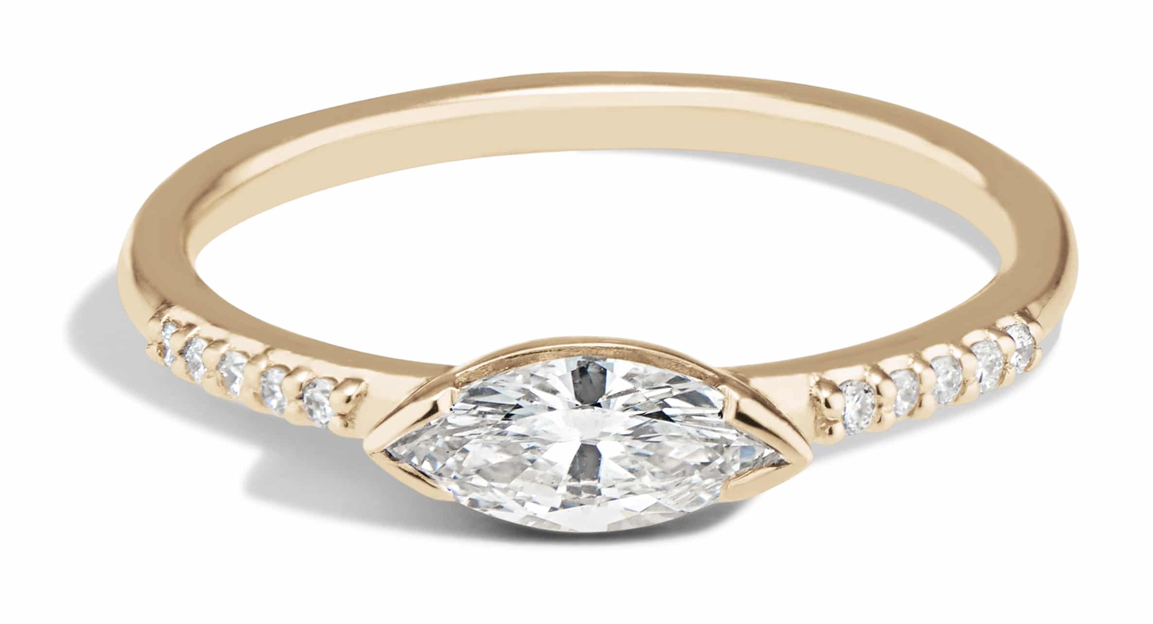 Custom Marquise Cut Diamond Ring with a Diamond Band
