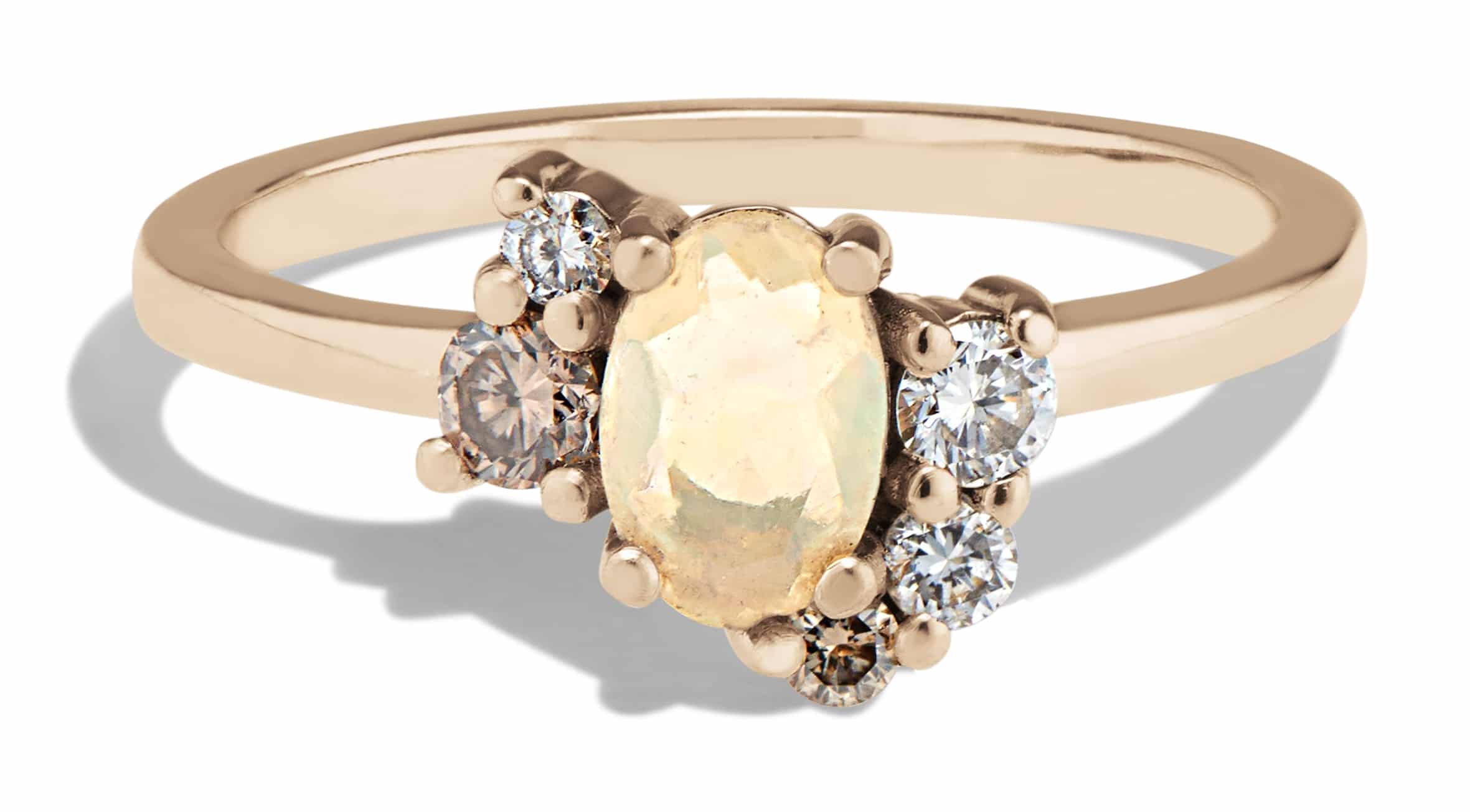 Custom Opal and Champagne Diamond Cluster Ring