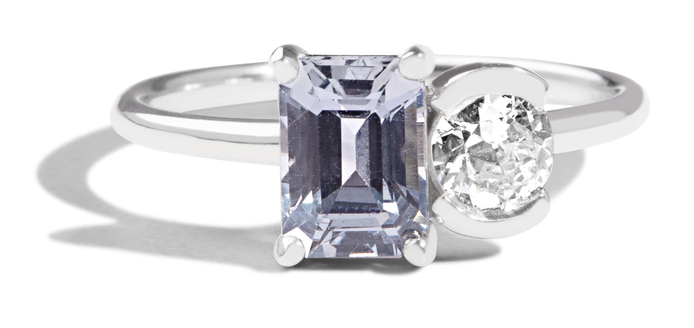 Custom Light Blue Sapphire and Diamond Dyad Ring