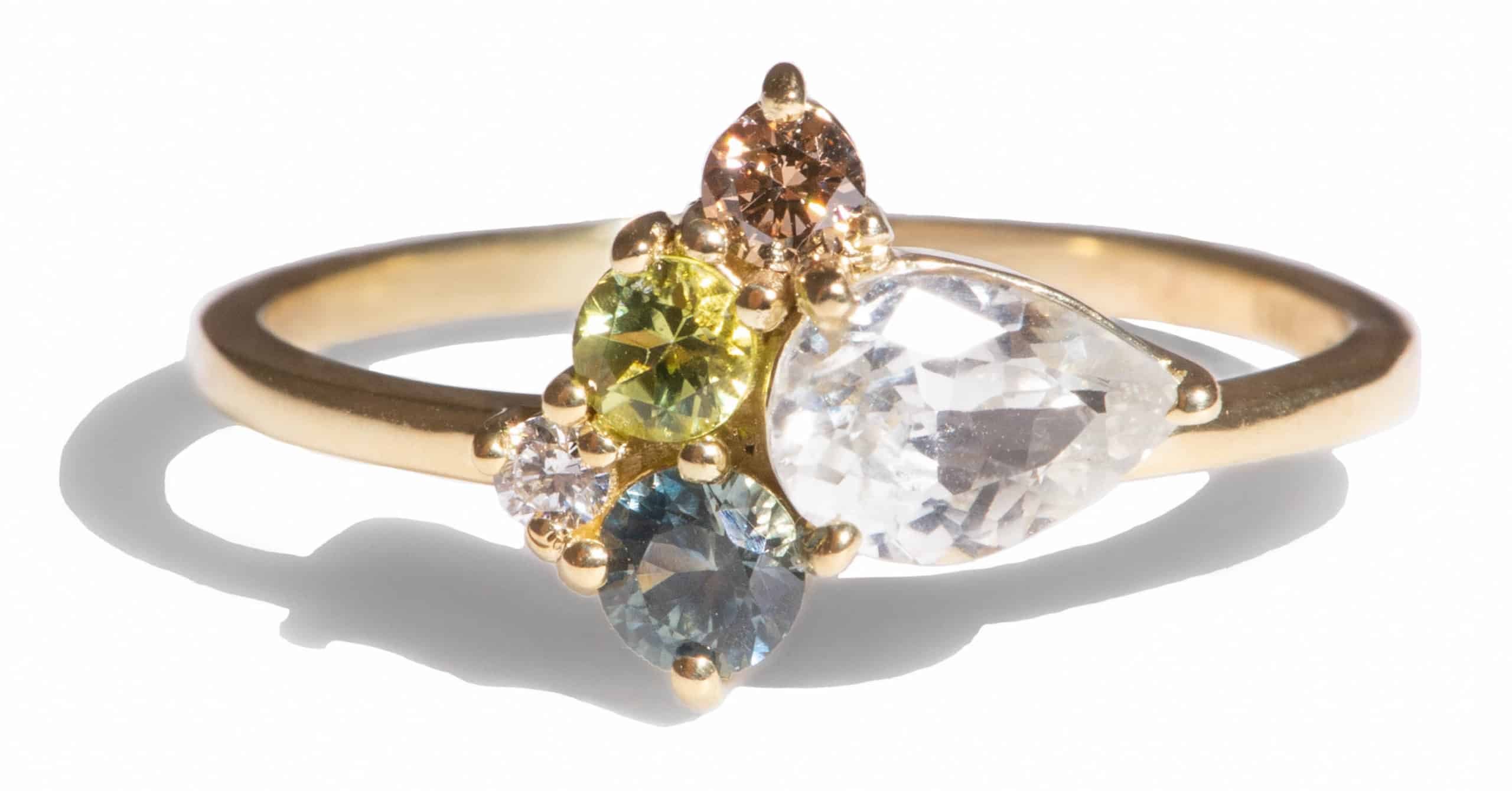 Custom Pear Cut White Sapphire Cluster Ring
