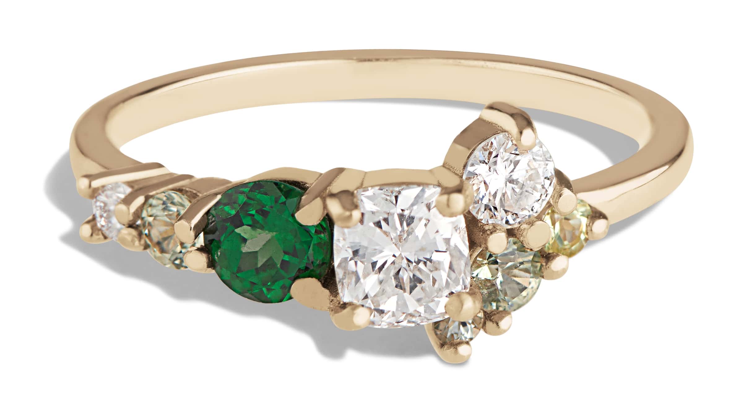 Custom Diamond and Tsavorite Garnet Cluster Ring