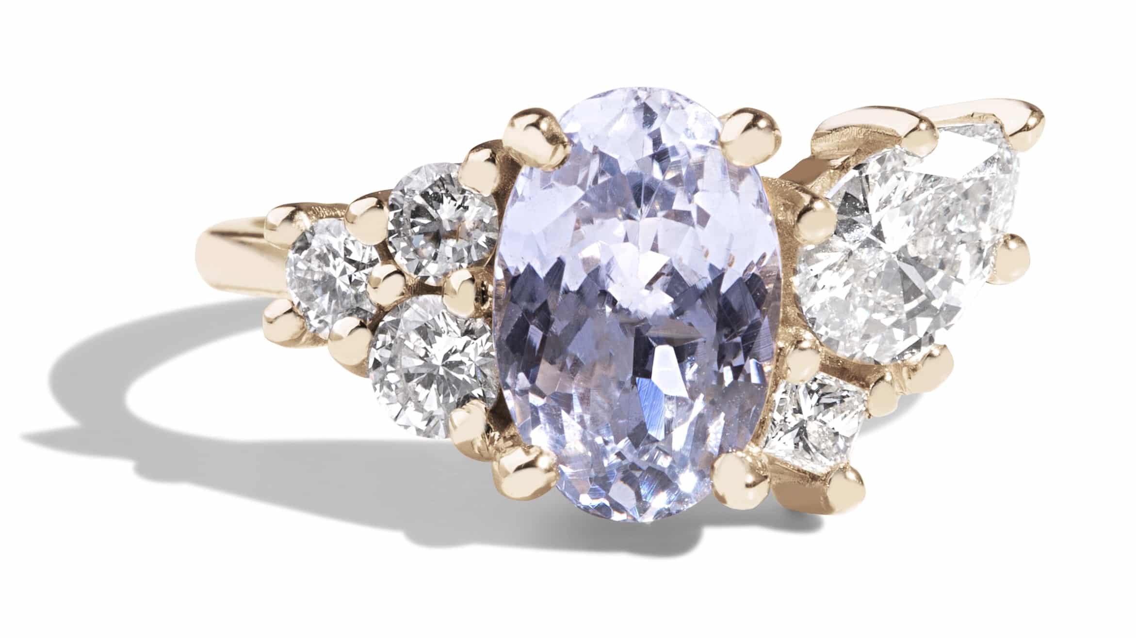 Custom Oval Cut White Sapphire and Diamond Cluster Ring