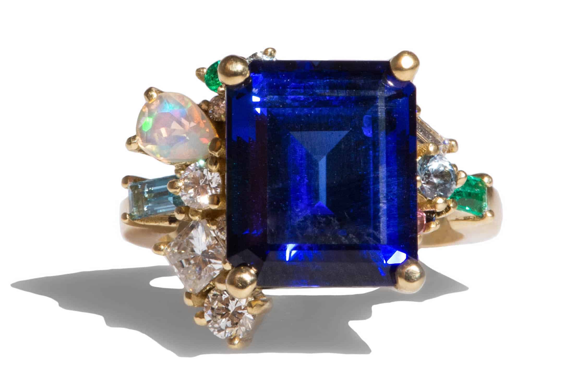 Custom Emerald Cut Blue Sapphire Cluster Ring