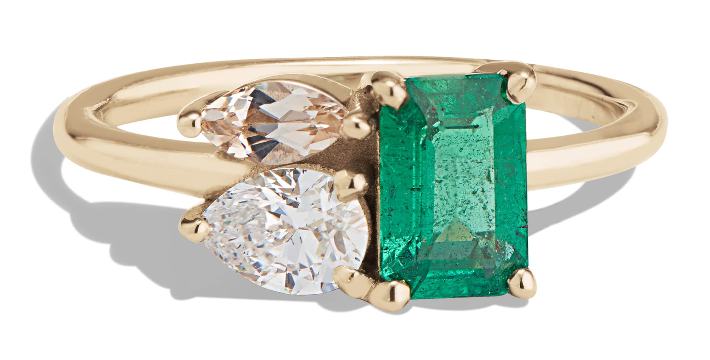 Custom Emerald, Diamond, and Morganite Ring