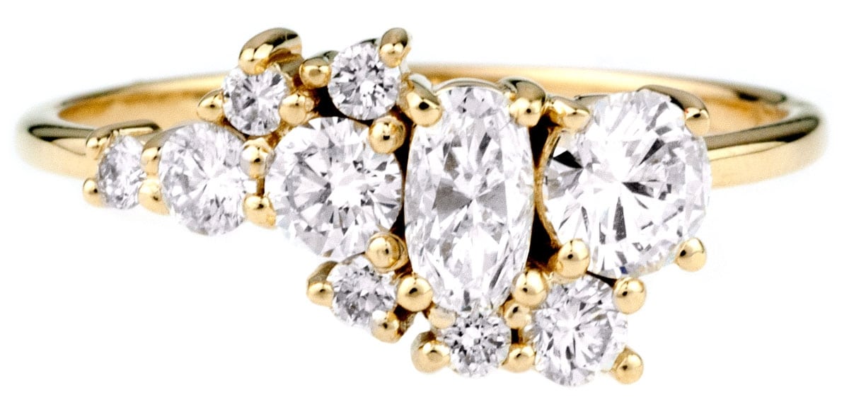 Custom Cluster Ring with Oval and Round Heirloom Diamonds