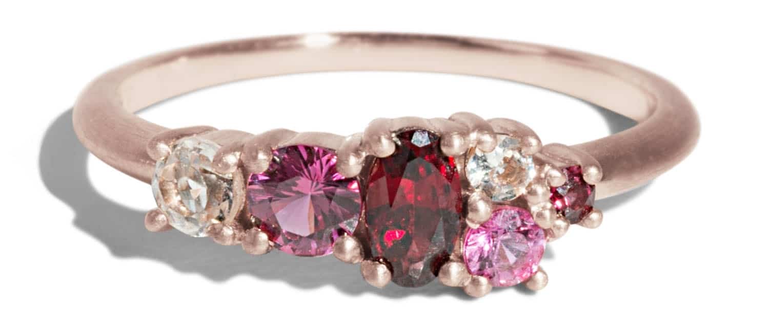 Custom Garnet, Ruby, and Morganite Cluster Ring