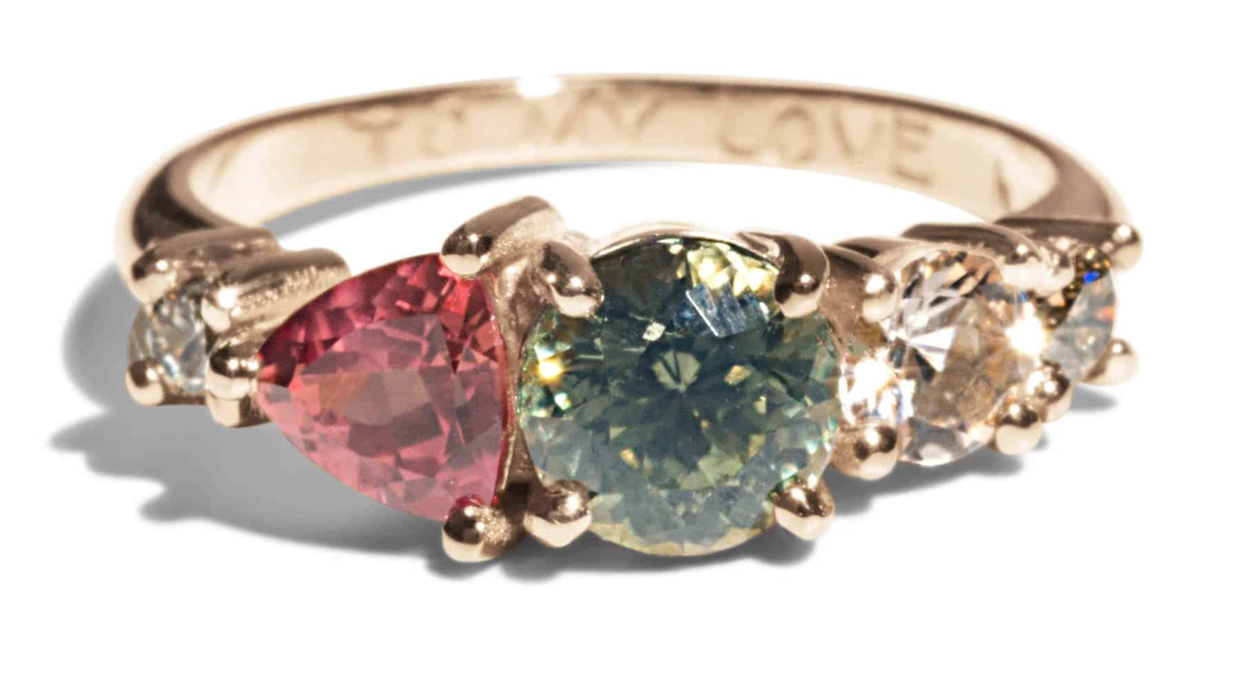 Custom Green and Pink Sapphire Cluster Ring