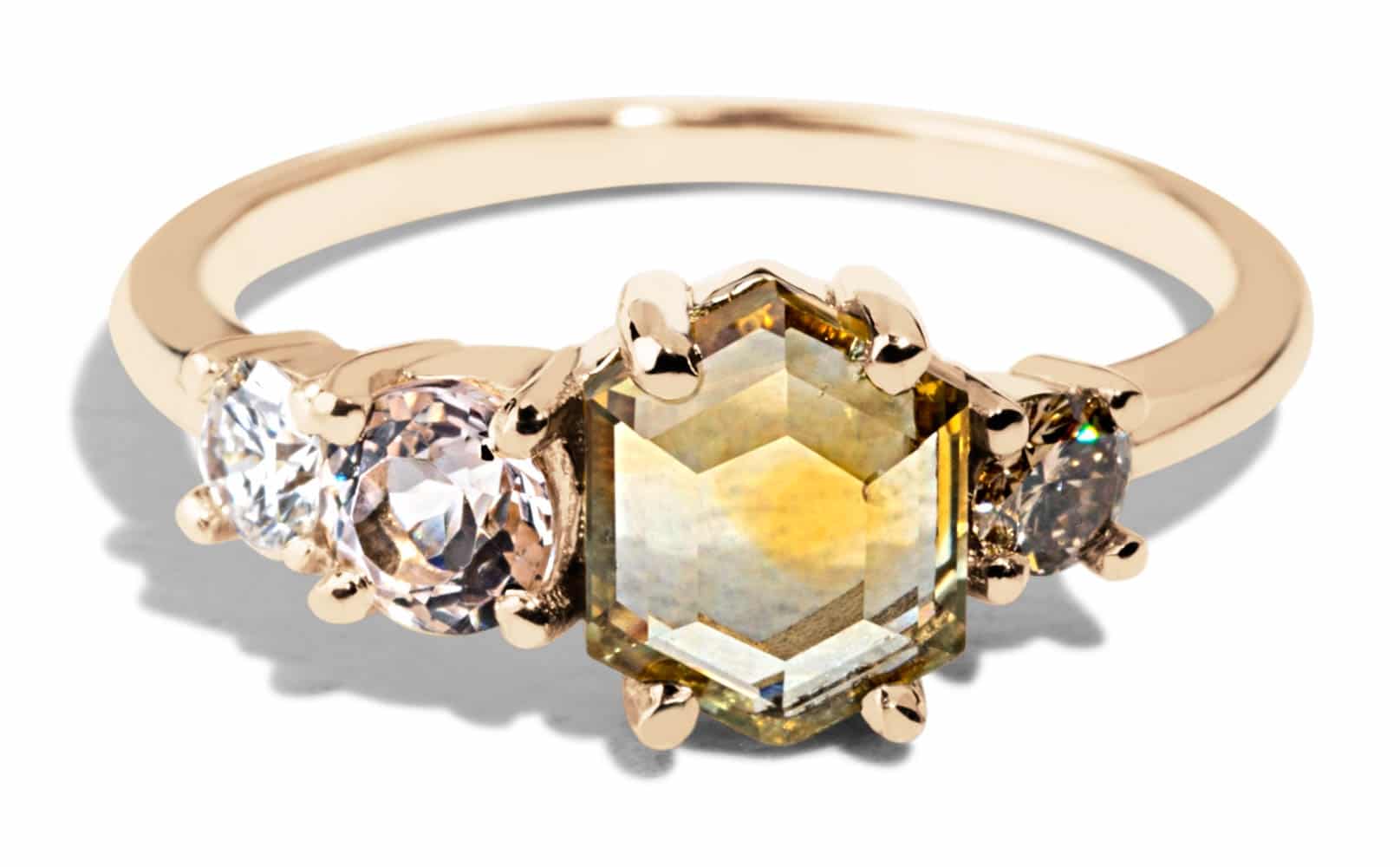 Custom Yellow Sapphire and Champagne Diamond Cluster Ring