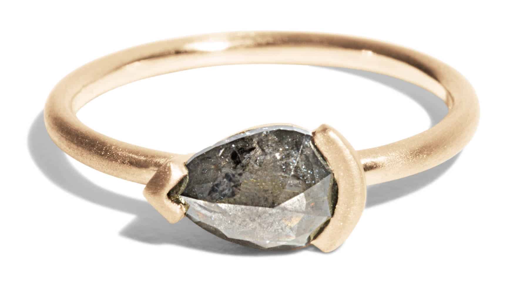 Custom Pear Cut Gray Diamond Ring