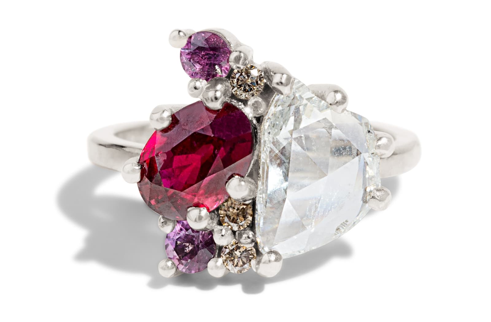 Custom Diamond and Ruby Cluster Ring