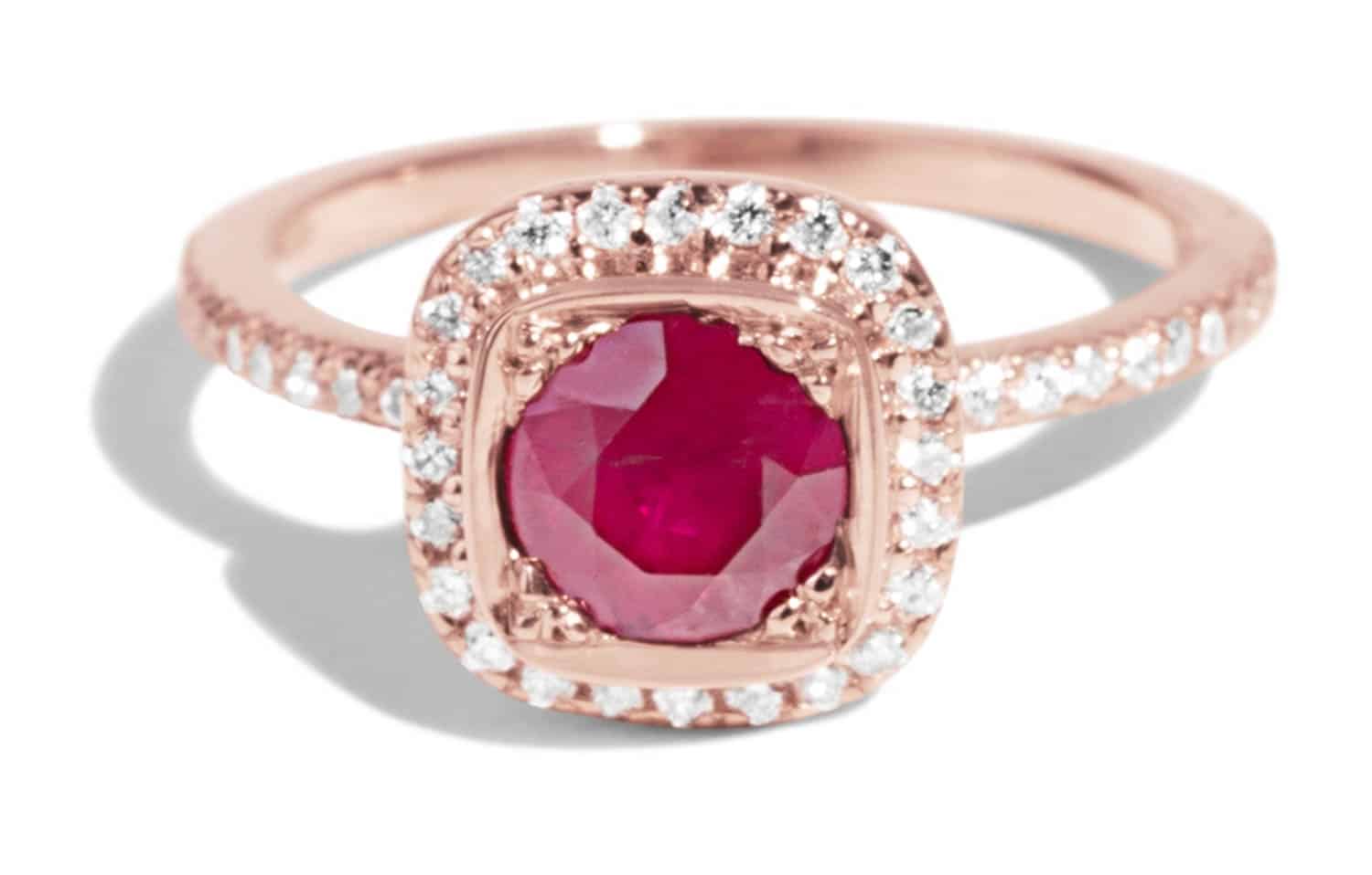 Custom Ruby and Diamond Halo Ring
