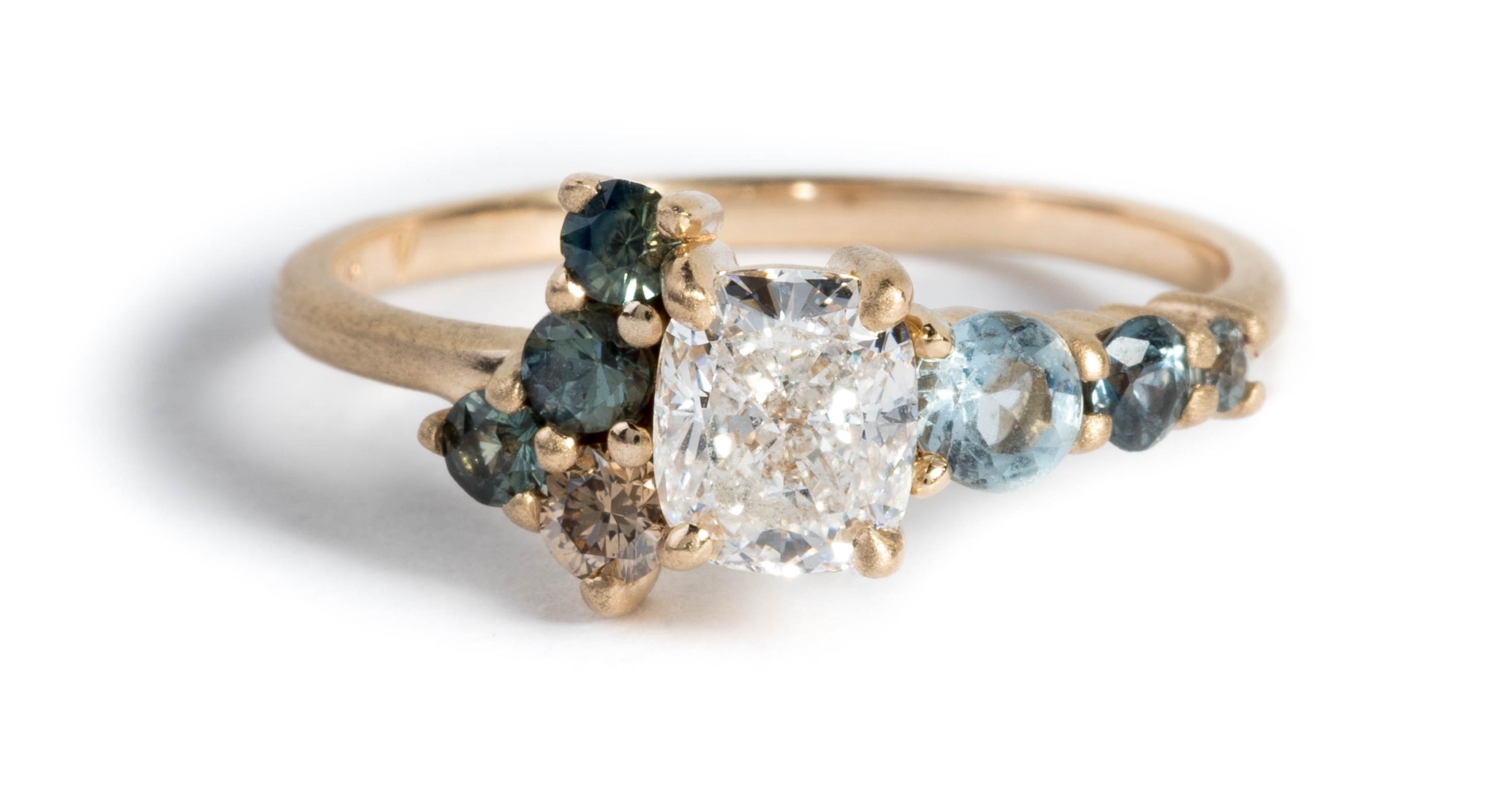 Custom Diamond, Sapphire, and Aquamarine Cluster Ring