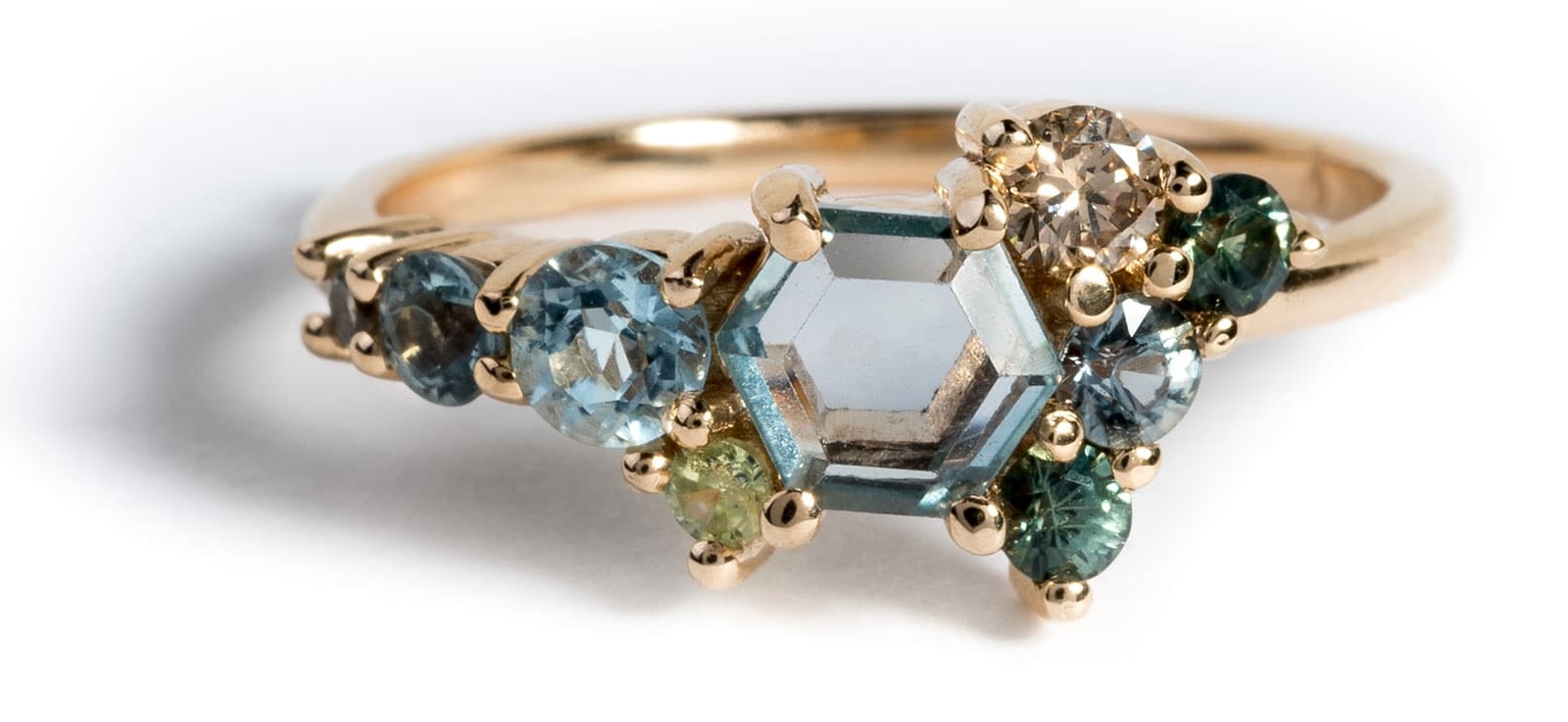 Custom Hex Sapphire and Peridot Ring
