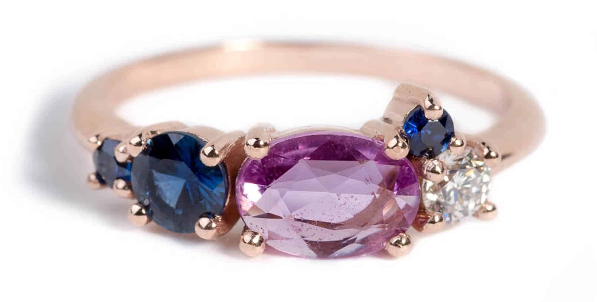 Custom Pink and Blue Sapphire Linear Ring