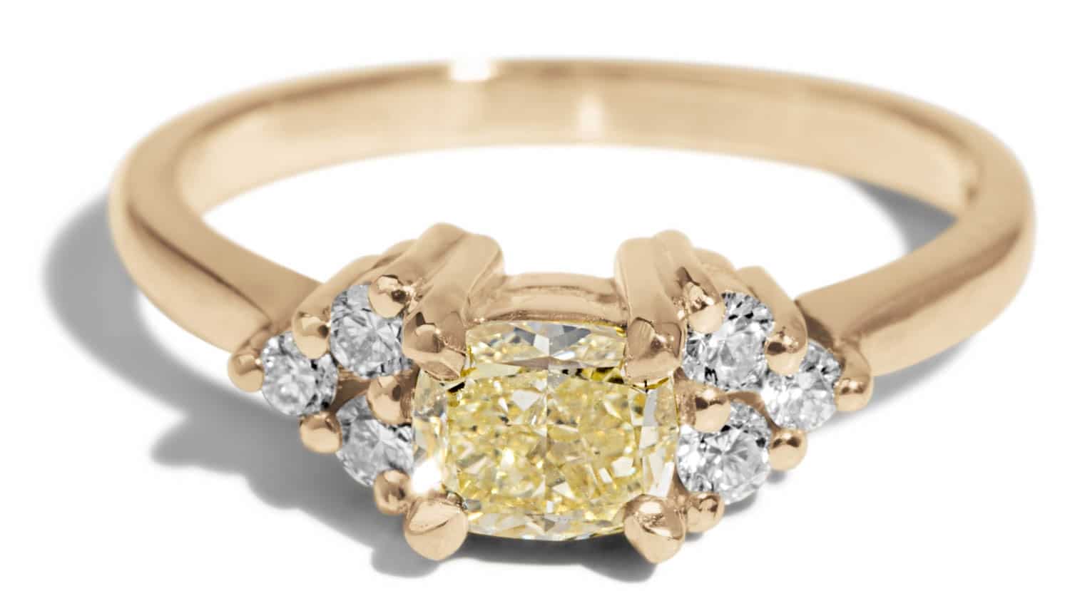 Custom Cushion Cut Yellow Diamond Cluster Ring