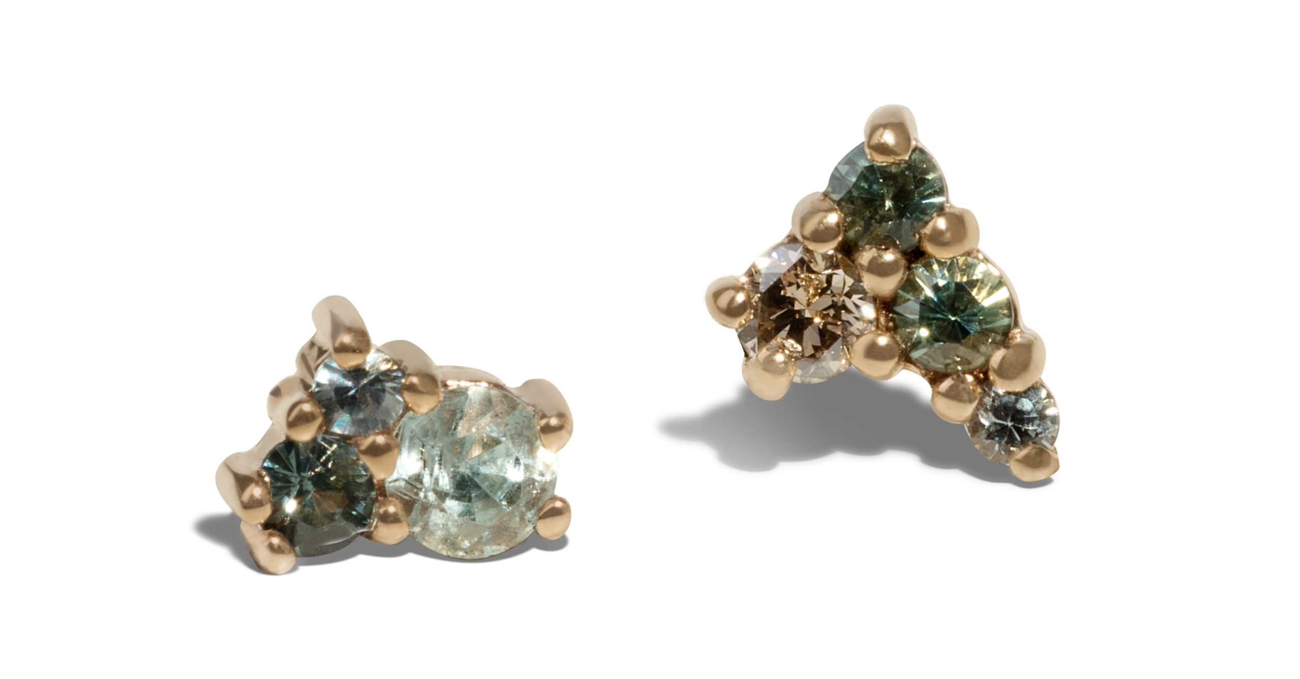 Radial Cluster Sapphire Studs Yellow Gold