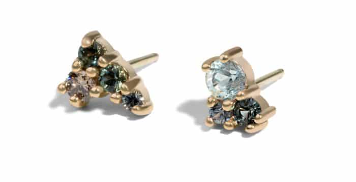 Radial Cluster Sapphire Studs Yellow Gold - Image 2