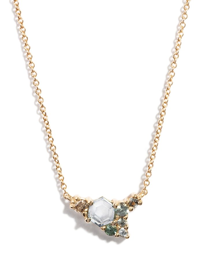 Radial Cluster Hex Sapphire Pendant Yellow Gold - Image 2