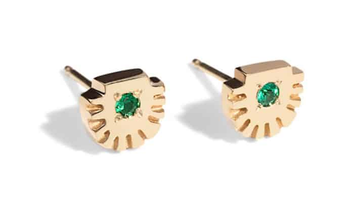 Ray Fringe Emerald Studs Yellow Gold - Image 2