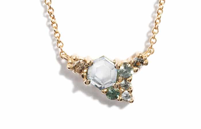Radial Cluster Hex Sapphire Pendant Yellow Gold