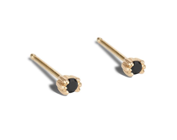 Lash Mini Black Diamond Studs Yellow Gold - Image 2