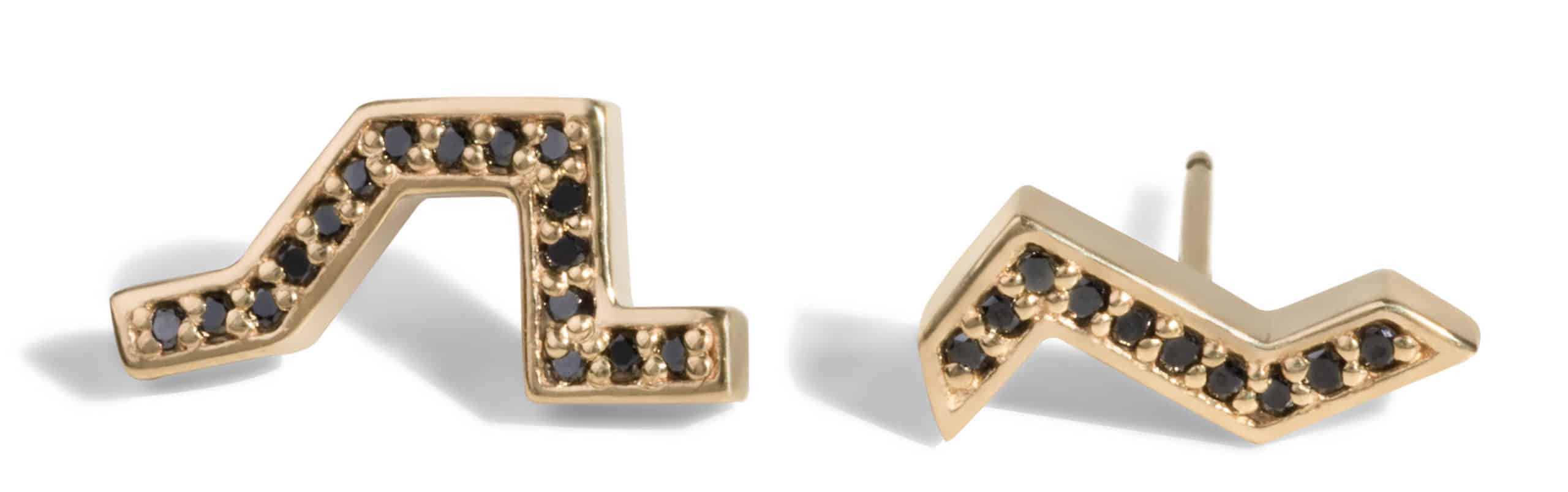 Linea Black Diamond Studs Yellow Gold