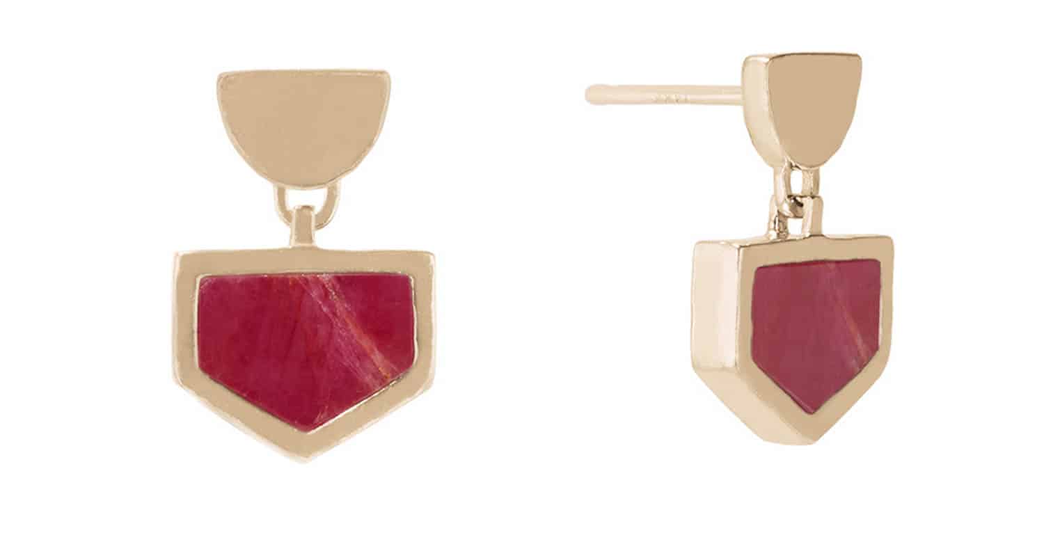 Shield Ruby Slice Earrings Yellow Gold
