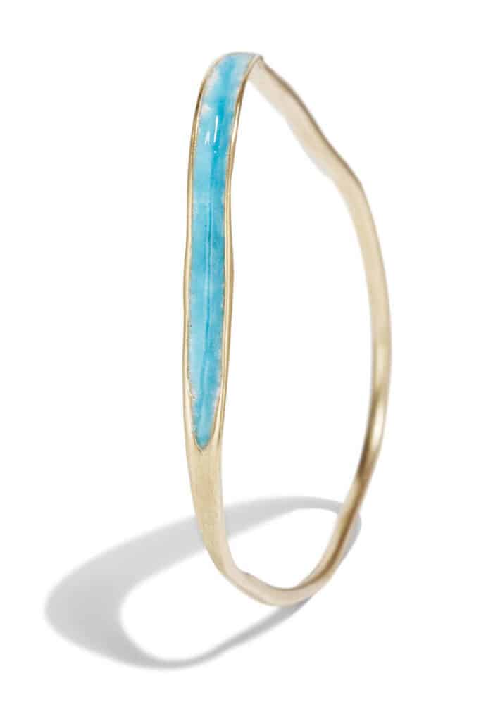 Arc Bracelet with Robin's Egg Blue Enamel Yellow Gold - Image 2