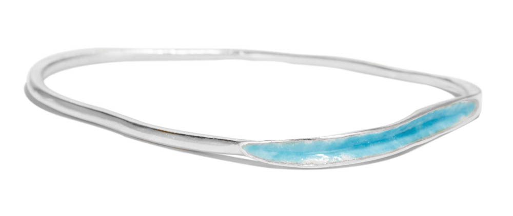 Arc Bracelet with Robin's Egg Blue Enamel Silver