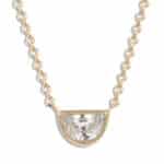 Half-Moon White Sapphire Pendant Yellow Gold