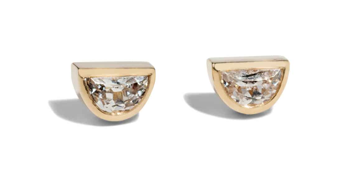 Half-Moon White Sapphire Studs Yellow Gold