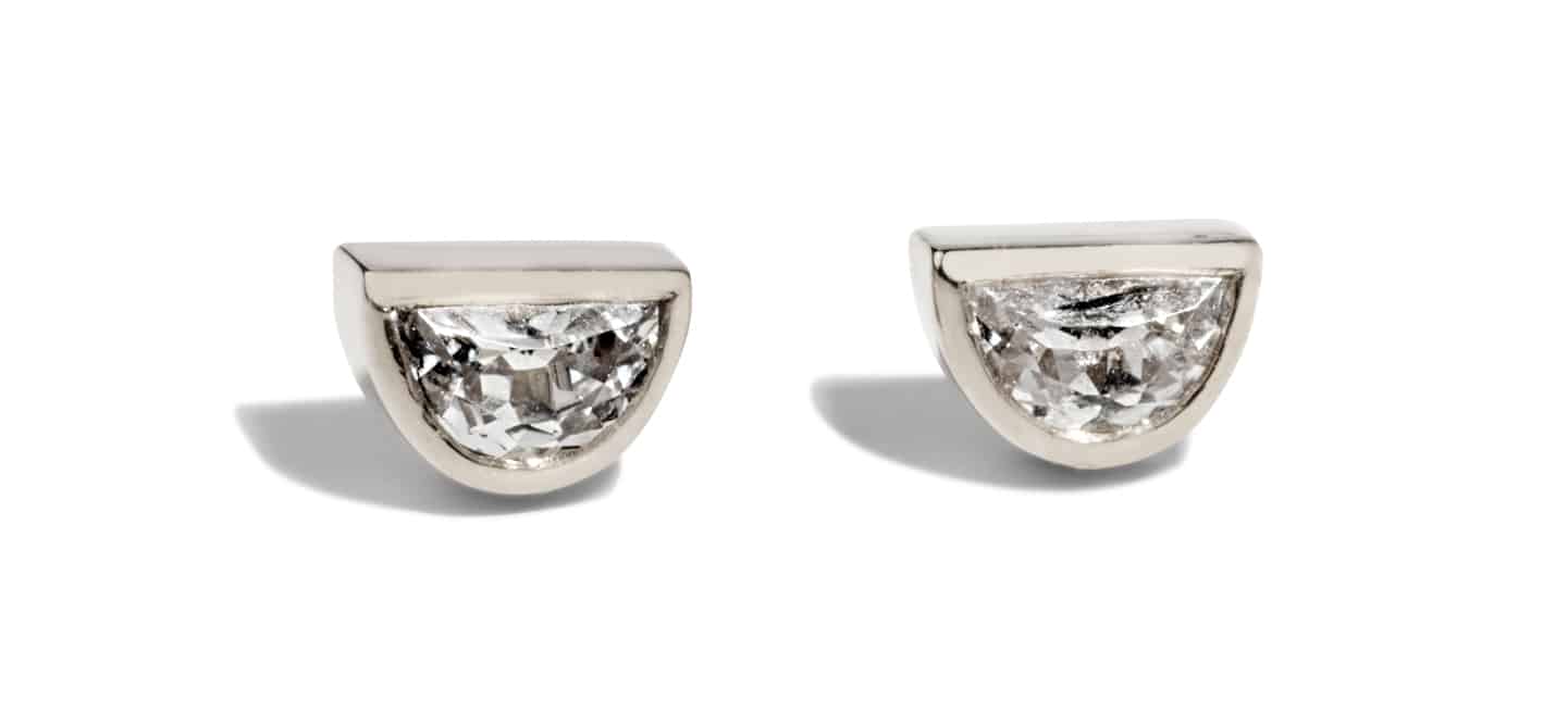 Half-Moon White Sapphire Studs Silver