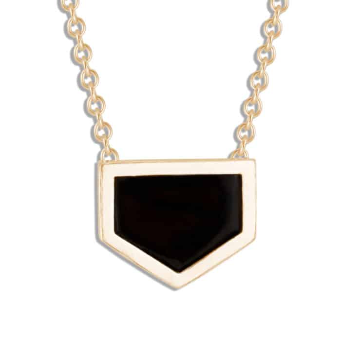 Shield Black Jade Slice Pendant Yellow Gold