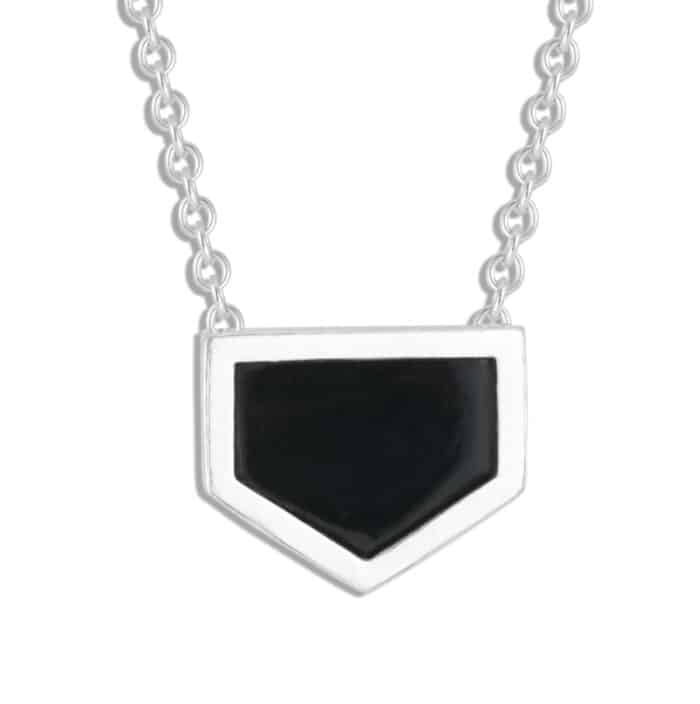 Shield Black Jade Slice Pendant Silver