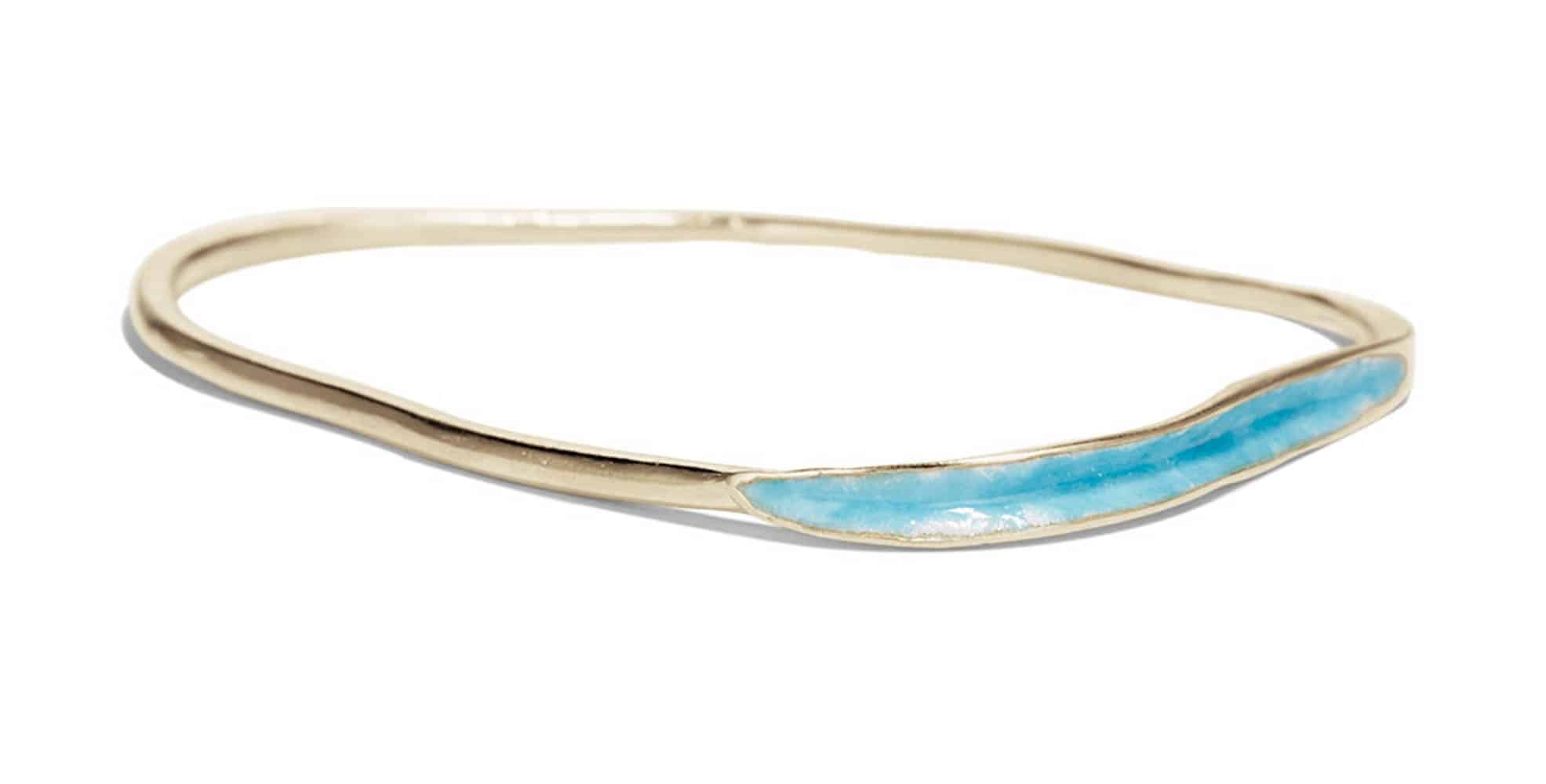 Arc Bracelet with Robin's Egg Blue Enamel Yellow Gold