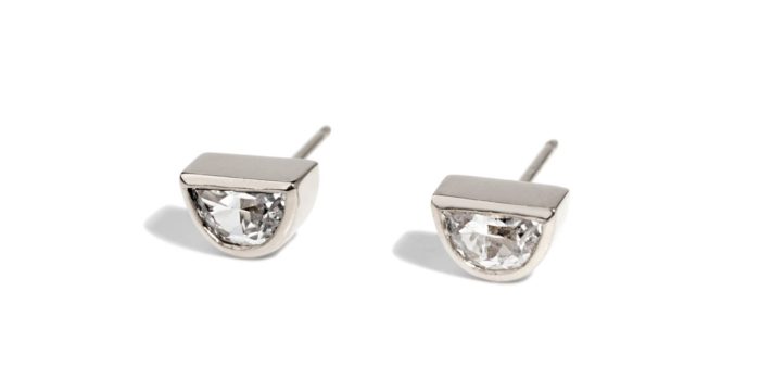 Half-Moon White Sapphire Studs Silver - Image 2