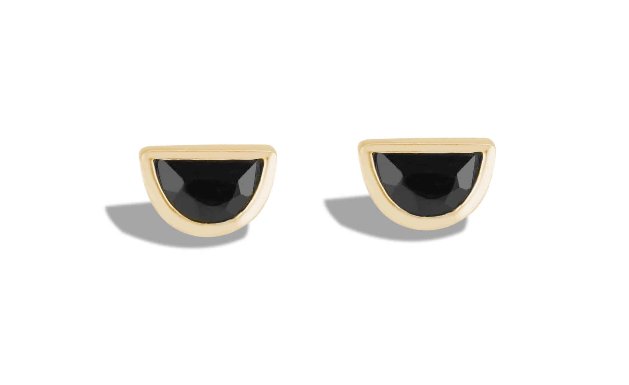 Half-Moon Black Jade Studs Yellow Gold