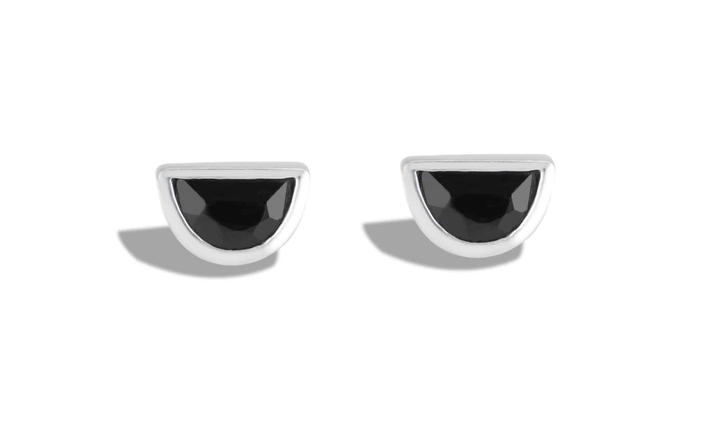 Half-Moon Black Jade Studs Silver