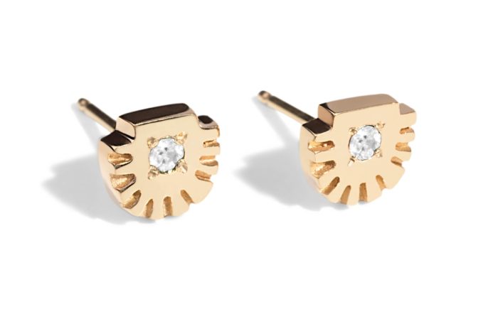 Ray Fringe Diamond Studs Yellow Gold - Image 2