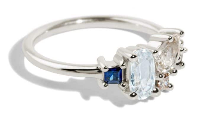 Custom Light Blue Sapphire and Champagne Diamond Cluster Ring - Image 2