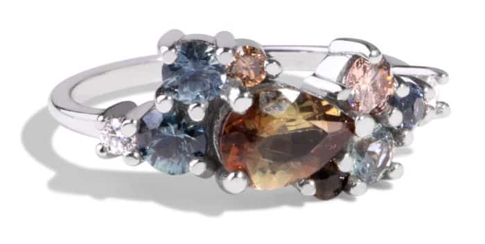 Custom Pear Cut Andalusite and Blue Green Sapphire Cluster Ring - Image 3