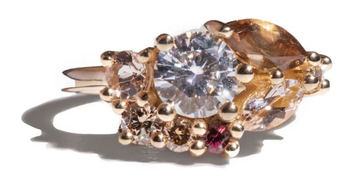 Custom Moissanite, Morganite, and Champagne Diamond Cluster Ring - Image 2